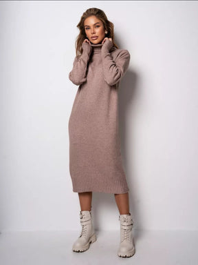 Turtleneck Knitted Loose Solid Color Sweater Dress