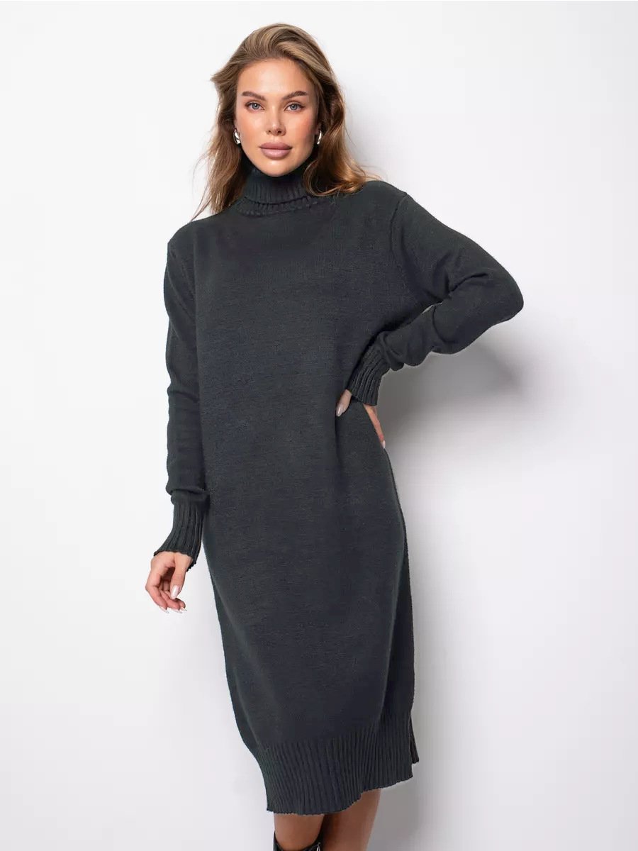 Turtleneck Knitted Loose Solid Color Sweater Dress