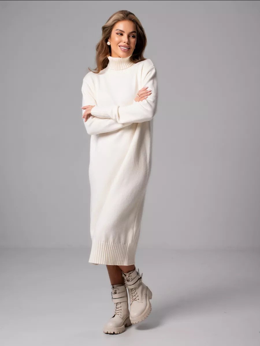 Turtleneck Knitted Loose Solid Color Sweater Dress