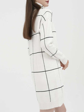 Grid Pattern Turtleneck Dress