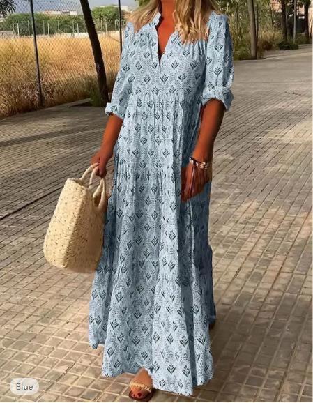 Printed Collar Loose Maxi Dress